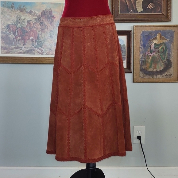Suede Leather Patchwork Skirt Midi
